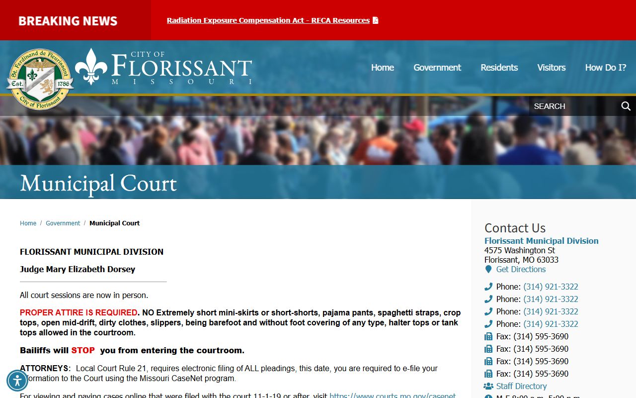Florissant Municipal Court page for Florissant civil court records