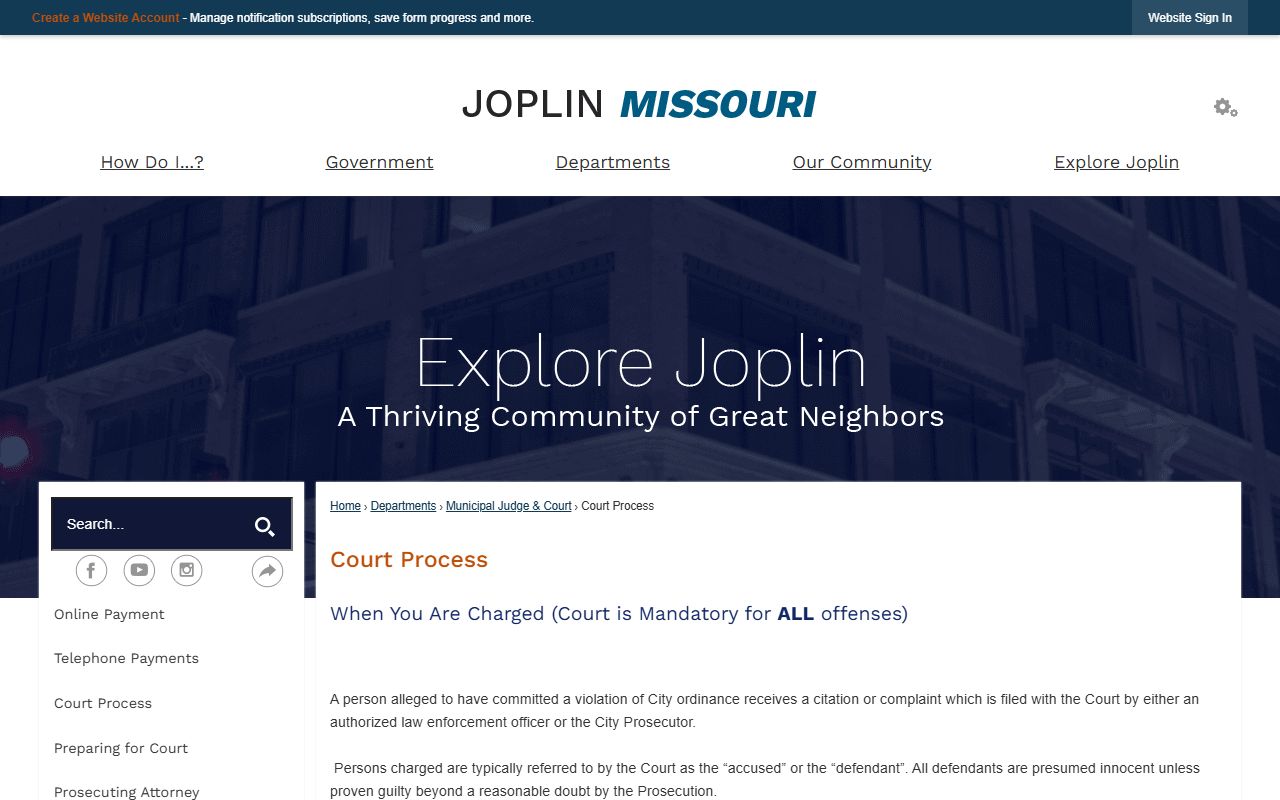 Joplin court process page for Joplin civil court records