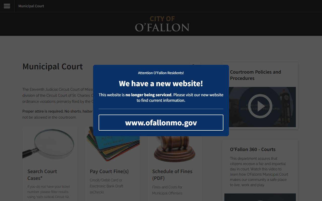 O'Fallon civil court records municipal court page at the Justice Center