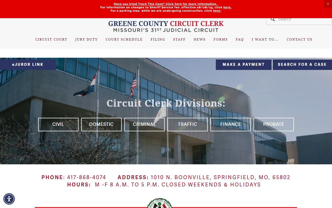 Greene County Circuit Court website for Springfield civil court records access