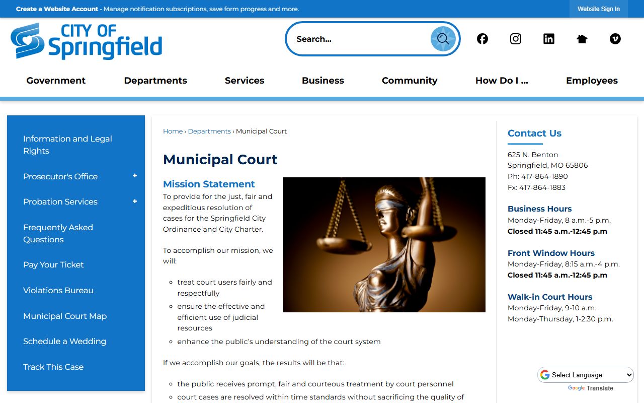 Springfield Municipal Court page for Springfield civil court records