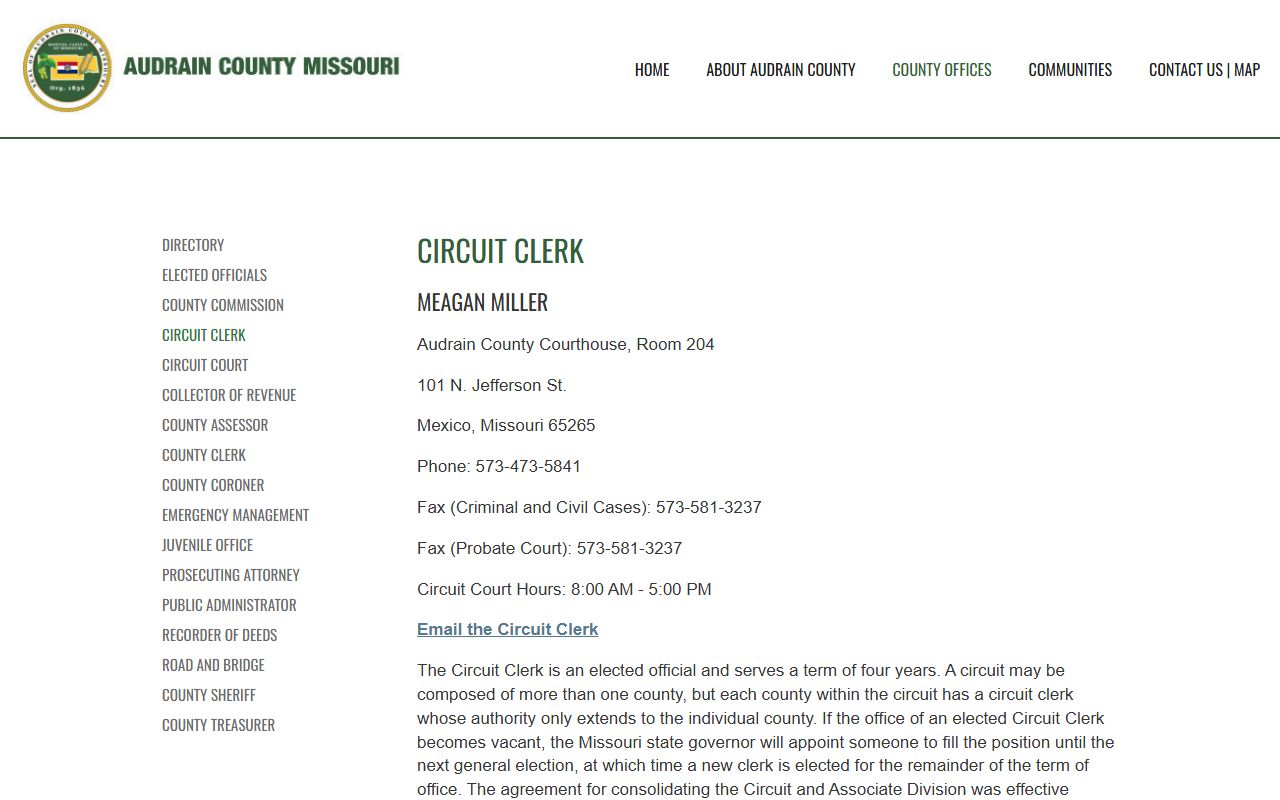 Audrain County Circuit Clerk office for civil court records
