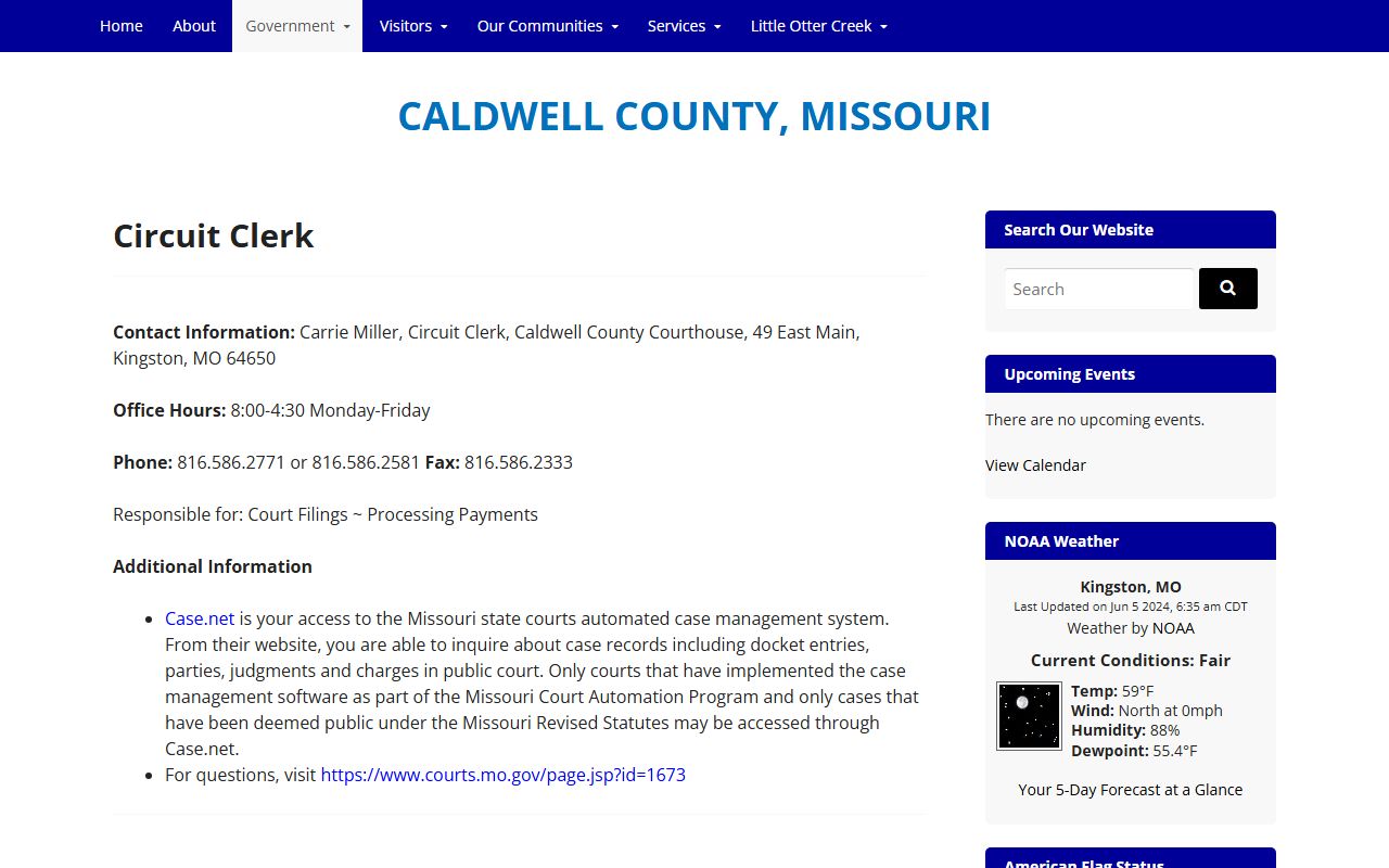Caldwell County Circuit Clerk office page for civil court records access