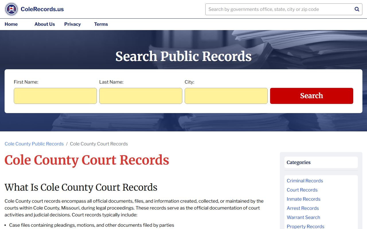 Cole County Circuit Court civil court records search page