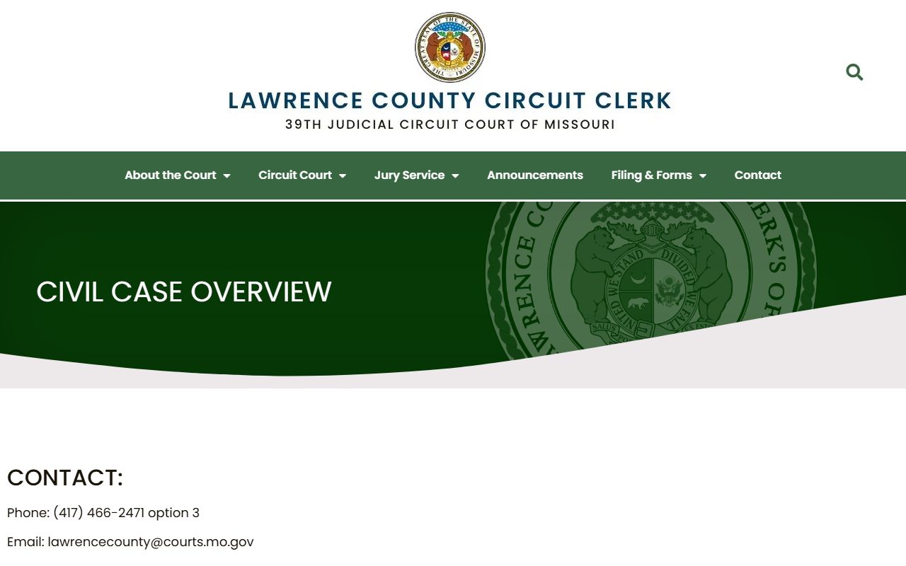 Lawrence County civil court records overview page from the Circuit Clerk website