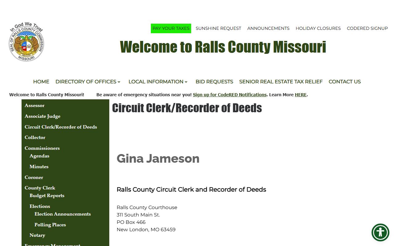 Ralls County Circuit Clerk page for Ralls County civil court records access
