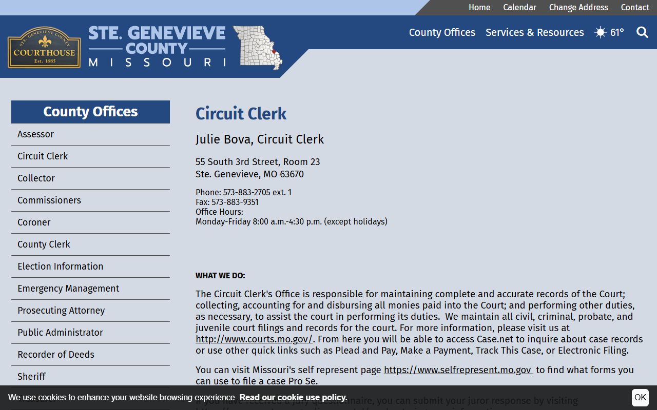 Ste. Genevieve County civil court records at the Circuit Clerk office