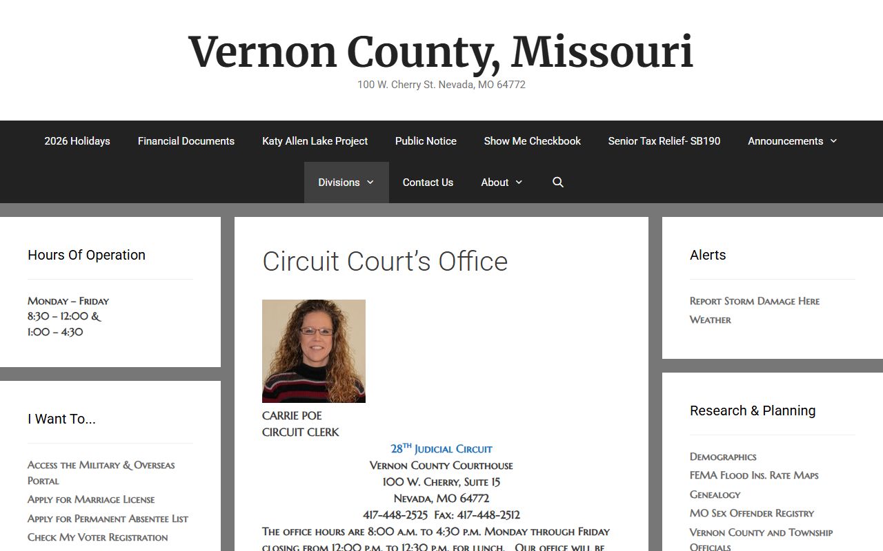 Vernon County civil court records at the Vernon County Circuit Clerk office
