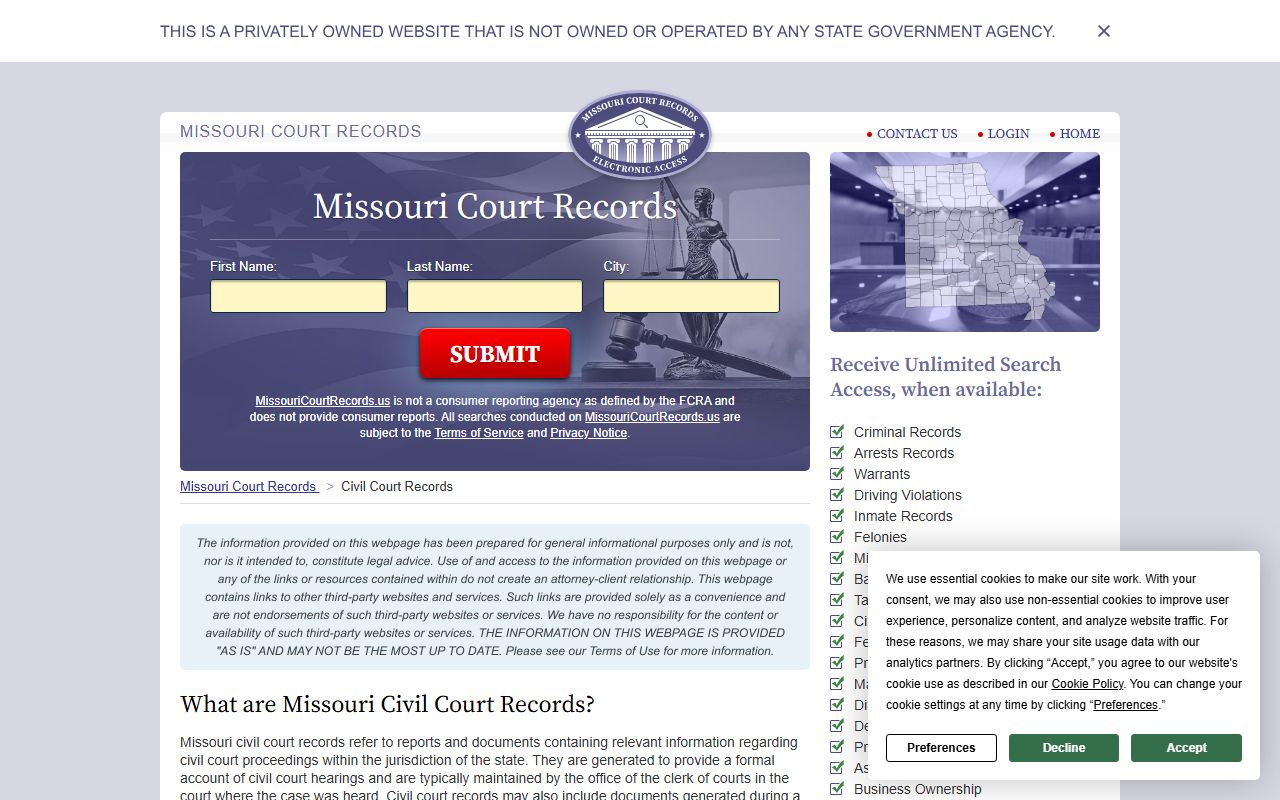 Missouri civil court records types and access methods