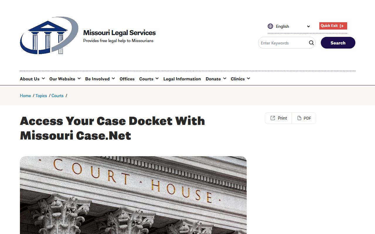 Missouri Legal Services Case.net access information